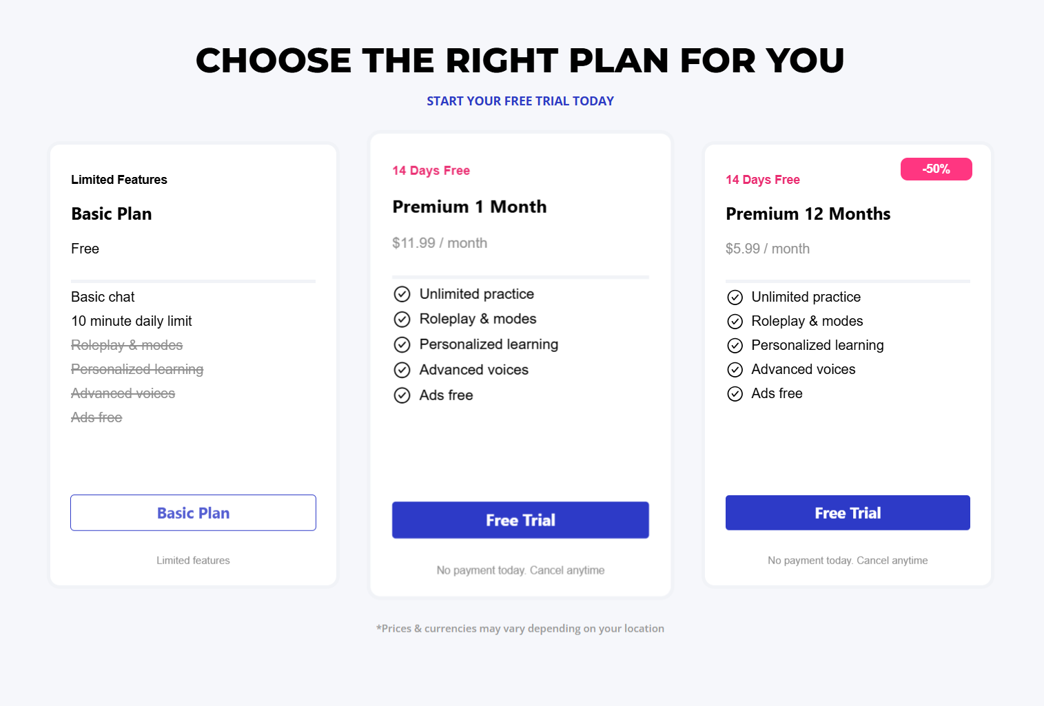 Current Pricing Plans for Talkpal AI