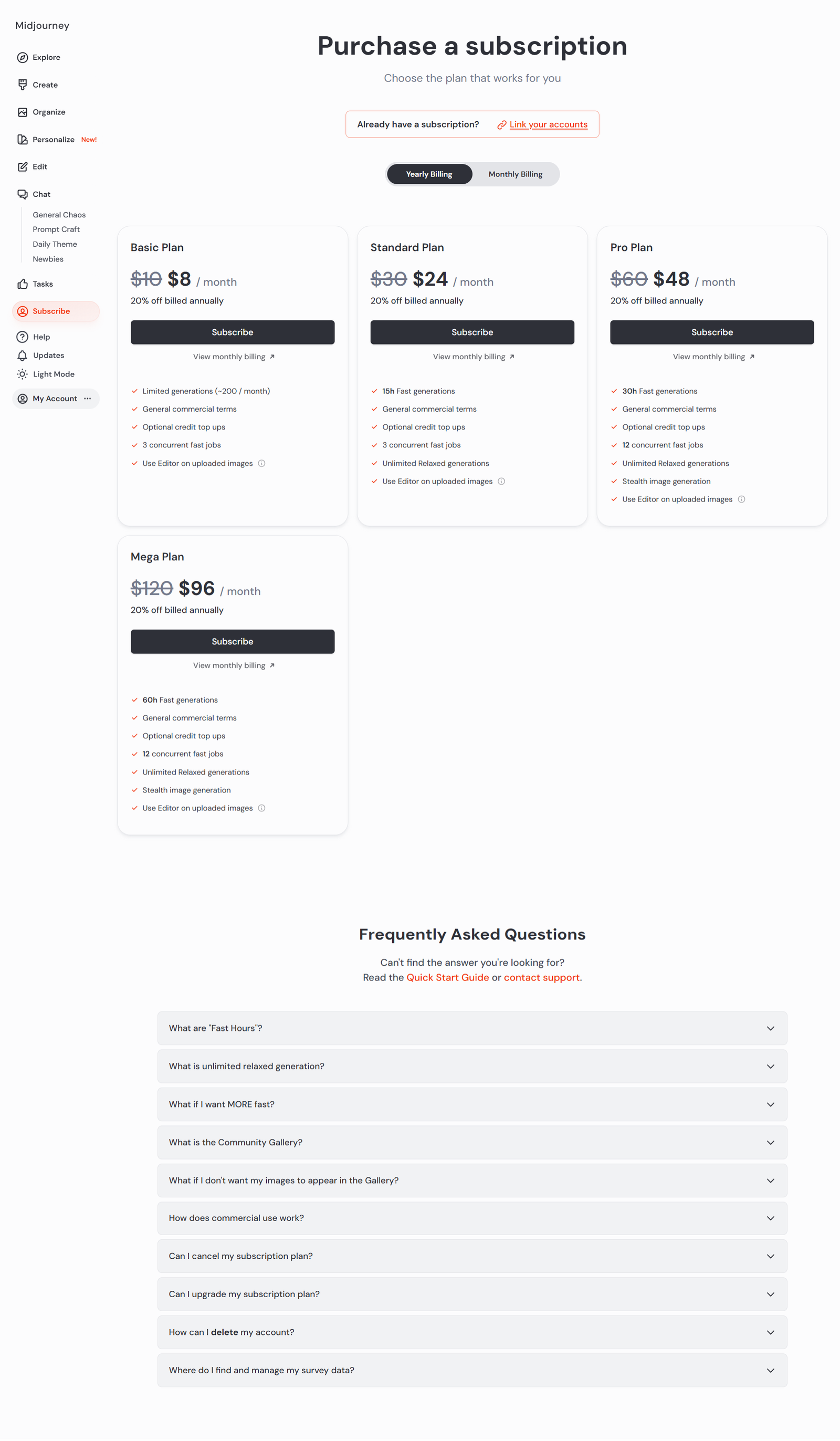 Current Pricing of MidJourney