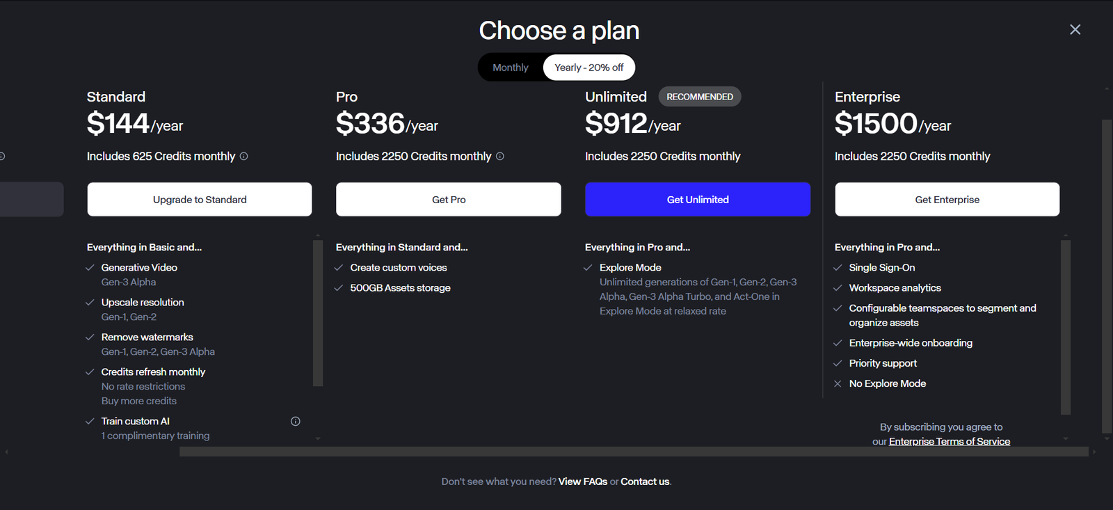 Pricing Plans for Gen-3 by Runway